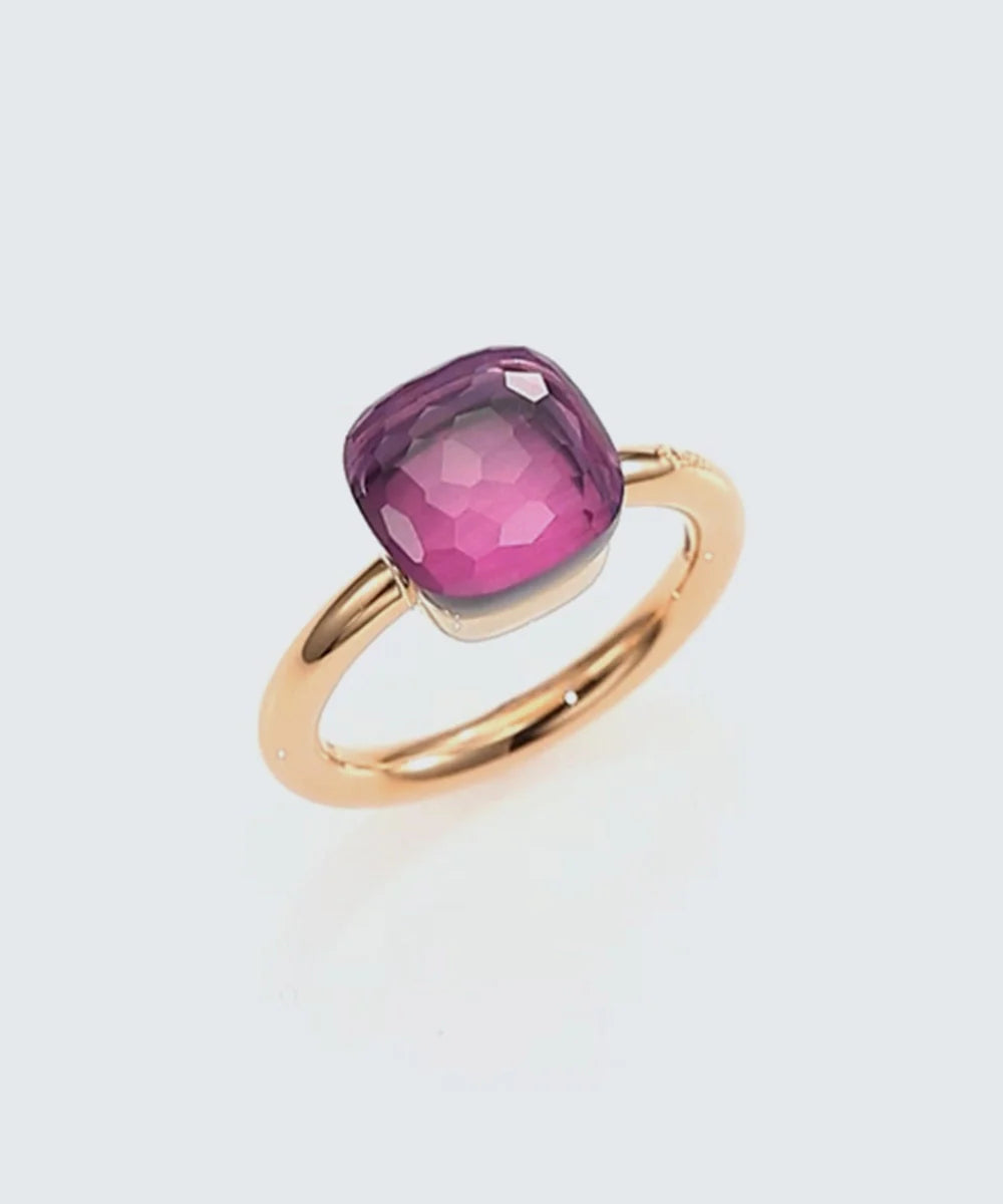 Gemstone Engagement Ring in a sleek high-contrast midnight luxury editorial style